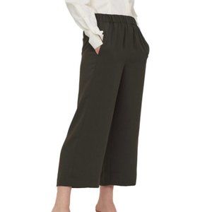 NWOT H&M Dark Olive Green Pull On Cropped Wide Leg Trousers Pants size 10
